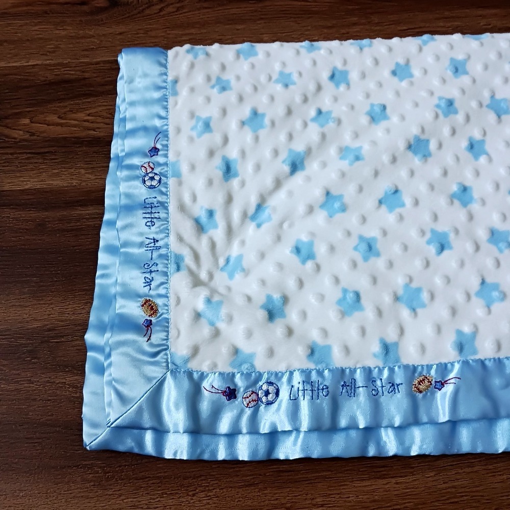 Just Born Baby Boy Blanket Little All Star Baby Satin Trim Blue 39 x 29